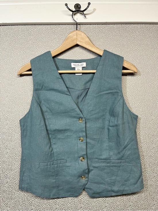 Rachel Zoe Tops - S RACHEL ZOE Teal Button-Front Linen Blend Vest
